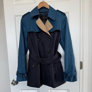 Coach Mulitcolor Short Trench Coat Pea Coat Blue Tan Size Medium